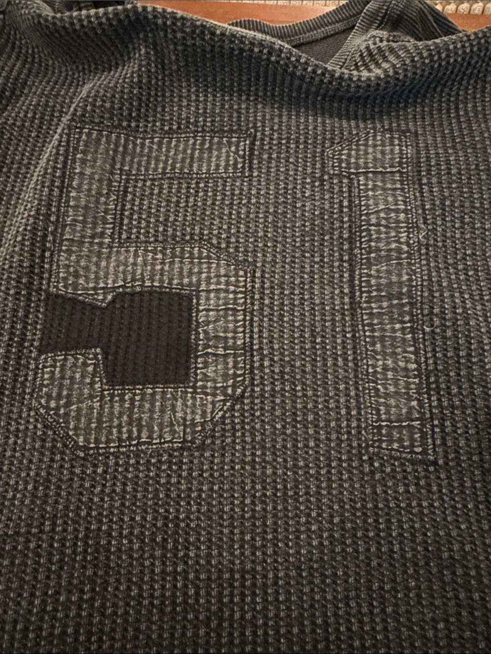 Free People Charcoal Waffle-Knit Pullover with Patch Detail - Picture 3 of 4
